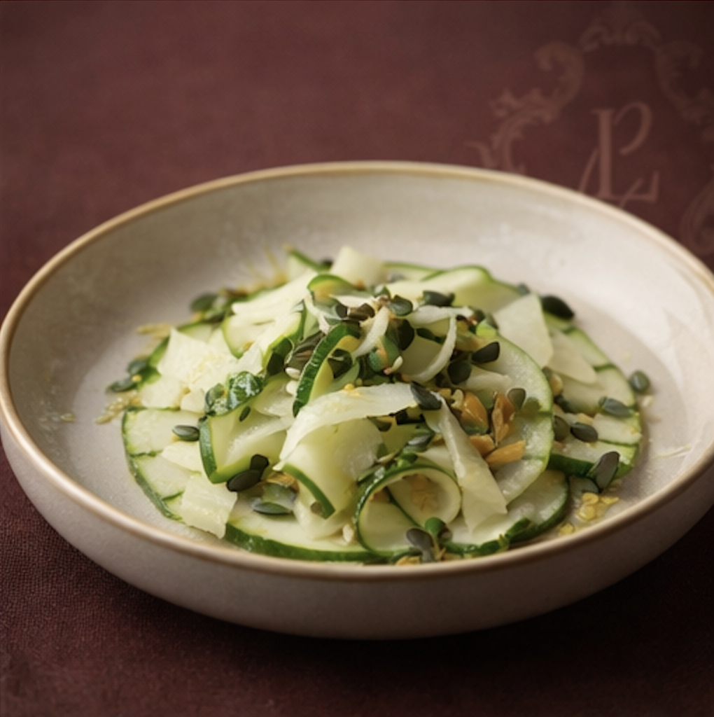 Carpaccio de courgettes et copeaux de parmesan AOP