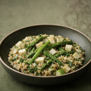 Risotto d'épeautre aux asperges vertes et vieux comté