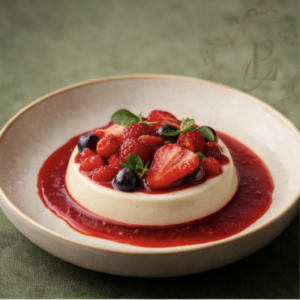 Panna cotta au lait d'amande et coulis de fruits rouges